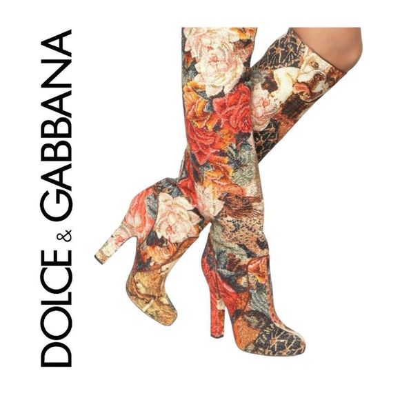 Dolce & Gabbana Shoes - Dolce & Gabbana Floral Brocade Boots Size 38